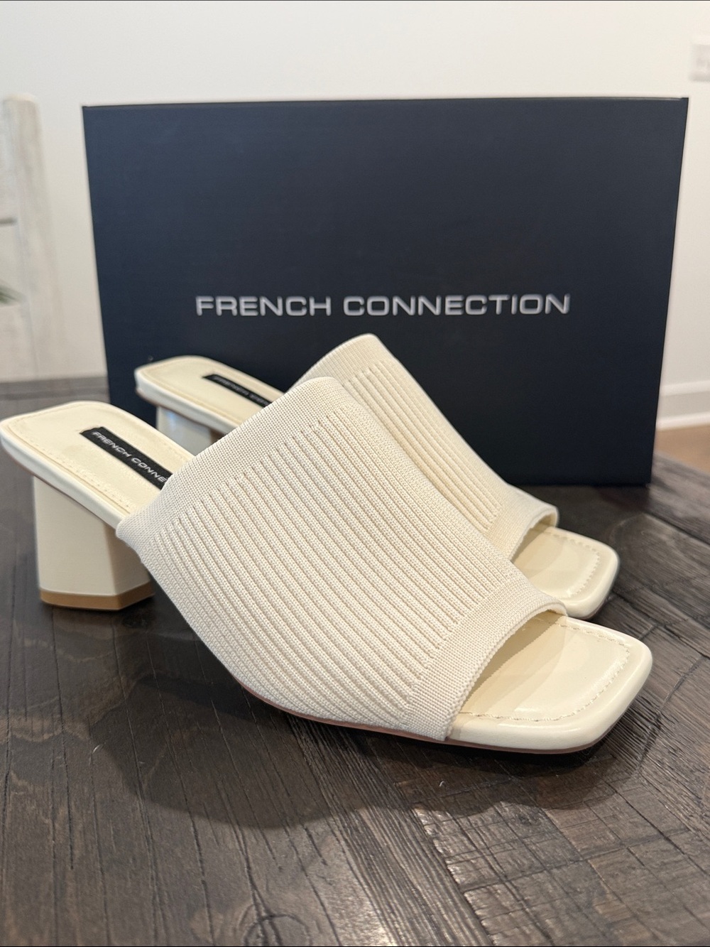 French Connection Styles Knit Stretch Mule Bone Color Slip On New in box 7